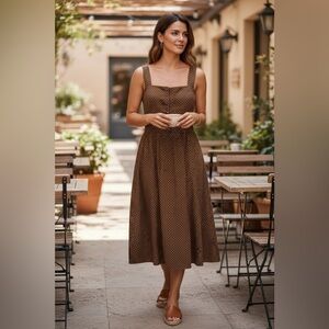 NWT Brown Polka Dot Midi Dress